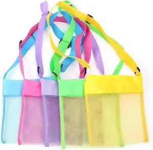 Beach Bag Cooler Colorful Mesh Toy Tote Bag Breathable Sea Shell Bags with Adjustable Carrying Straps Yellow, Rose Red, Purple, Green, Blue 5-Pack