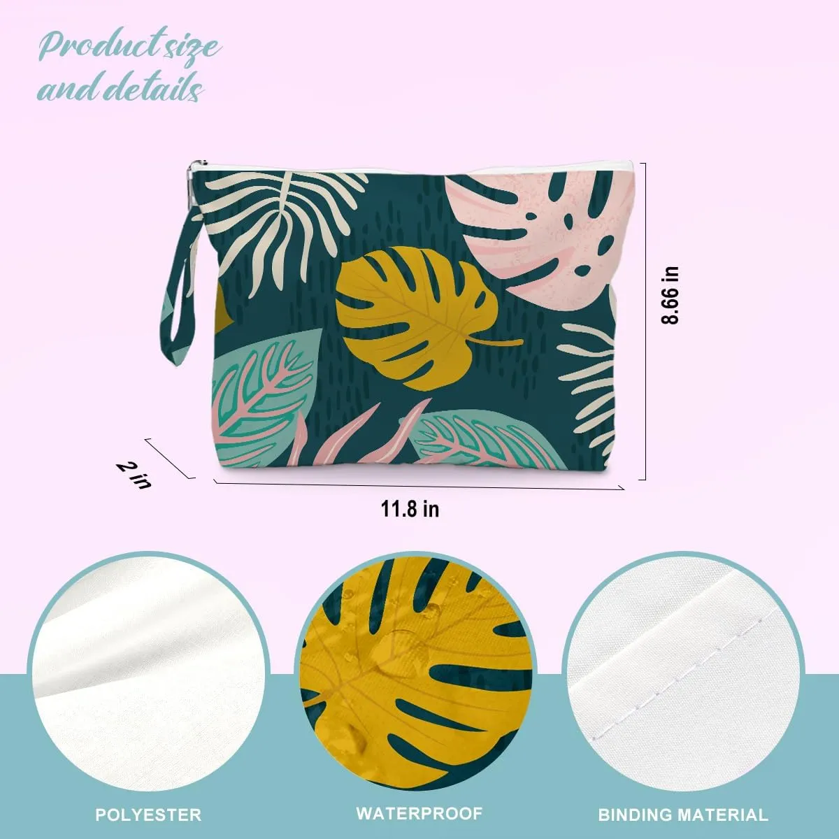 Beach Bags for Women, Beach Towel, Wet Bag Cosmetic Bag, Pool Waterproof Shoulder Tote Bags, Pocket Zipper Summer Travel Essentials, Gifts for Women Birthday - Tropical Plant Leaves (3-Piece Set)