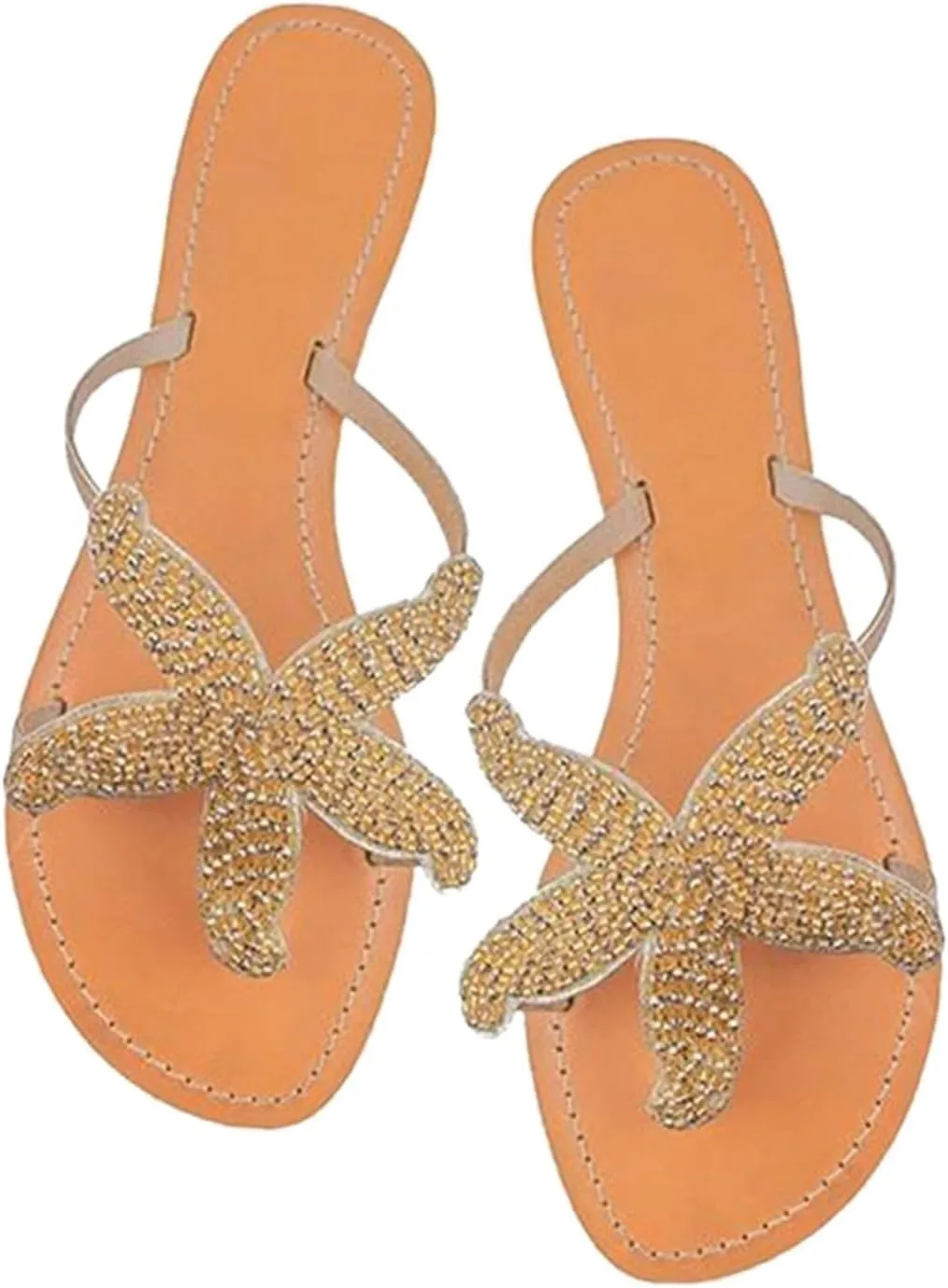 Beach Sandals for Woman Summer Fashion Starfish Slippers Casual Lightweight Slip-on Open Toe Thong Flip Flops Breathable Knitted Pentagram Outdoor Slippers