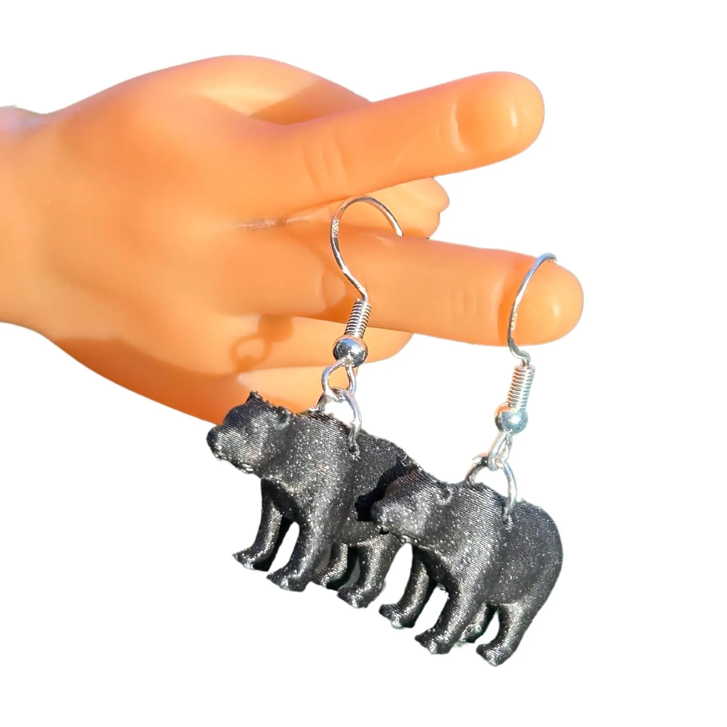Bear Earrings in Resin Wildlife Dangle for Quirky Trendy Women and Girls (Black)