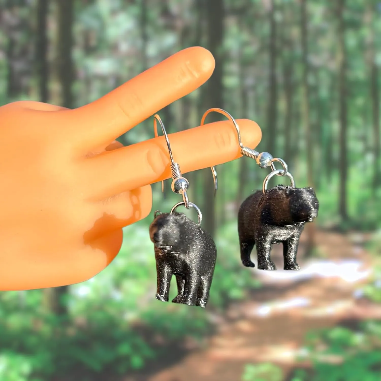 Bear Earrings in Resin Wildlife Dangle for Quirky Trendy Women and Girls (Black)
