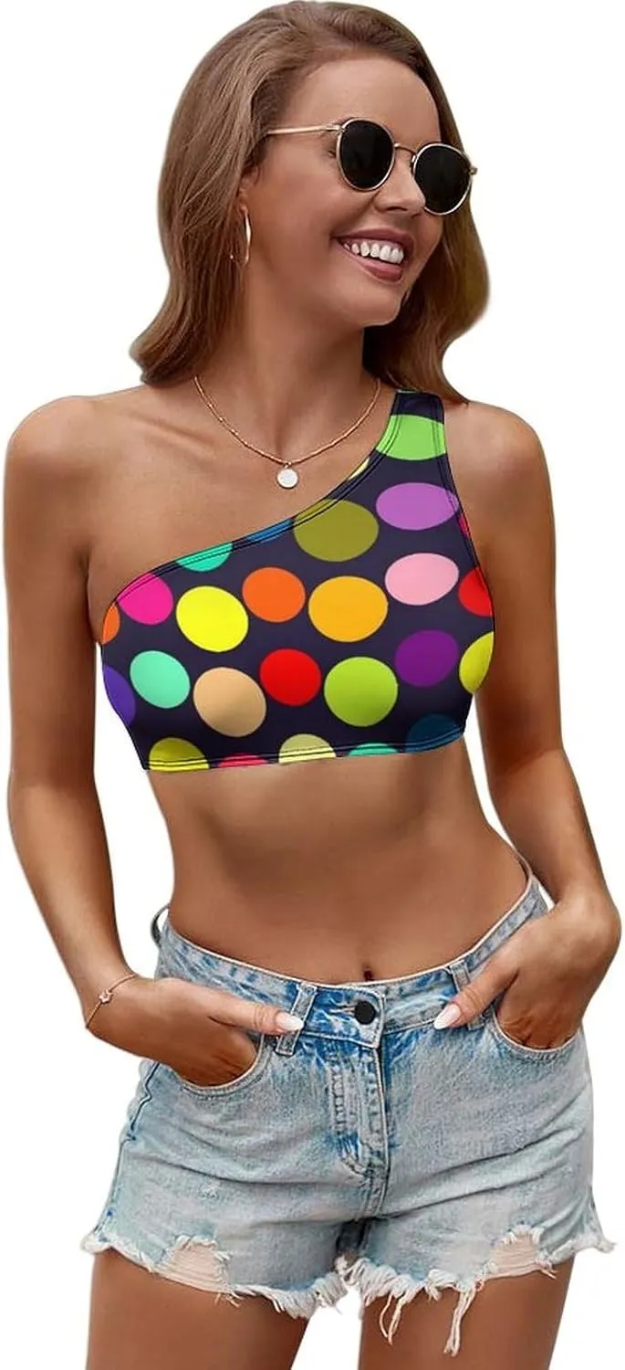 Beautiful Polka Dot Seamless One Shoulder Sports Bra Asymmetrical Sports One Shoulder Bra for Women