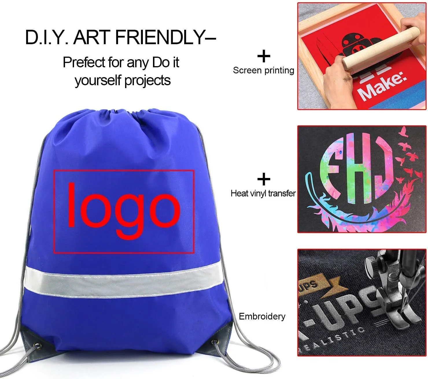 BeeGreen Drawstring Backpack Bags 20,30,50 Packs Reflective String Bags for Gym Sport Trip Cinch Sack DIY for Women Men