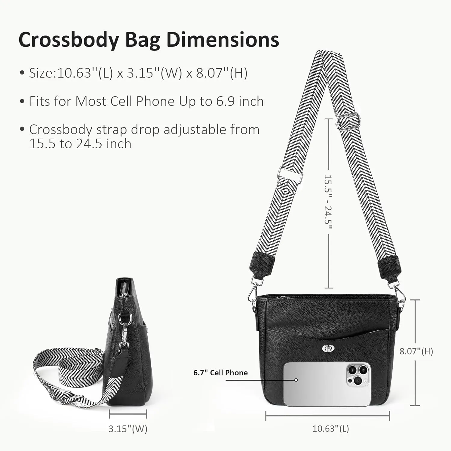 befen Genuine Leather Crossbody Bags for Women, Women's Shoulder Purse Hobo Handbags with Adjustable Wide Strap