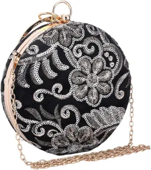 BESPORTBLE 1Pc Chic Embroidered Evening Clutch Purse for Women Elegant Party Handbag with Rhinestone Handle Retro Floral Design for Weddings and Special Occasions