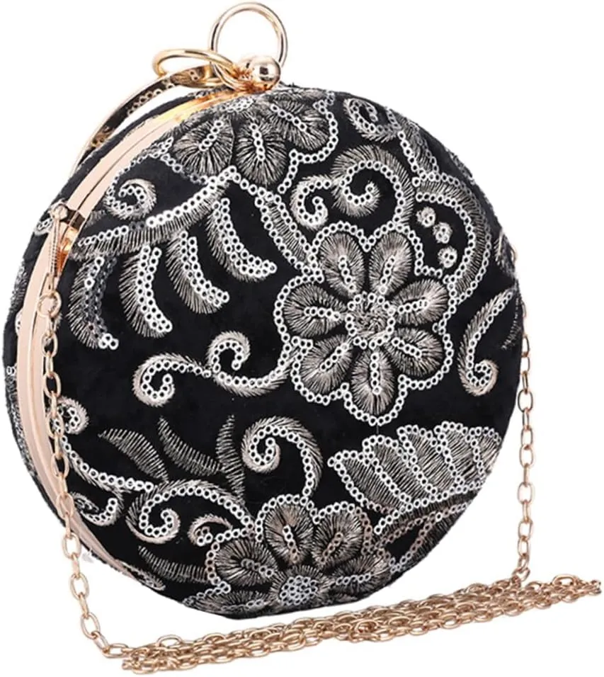 BESPORTBLE 1Pc Chic Embroidered Evening Clutch Purse for Women Elegant Party Handbag with Rhinestone Handle Retro Floral Design for Weddings and Special Occasions