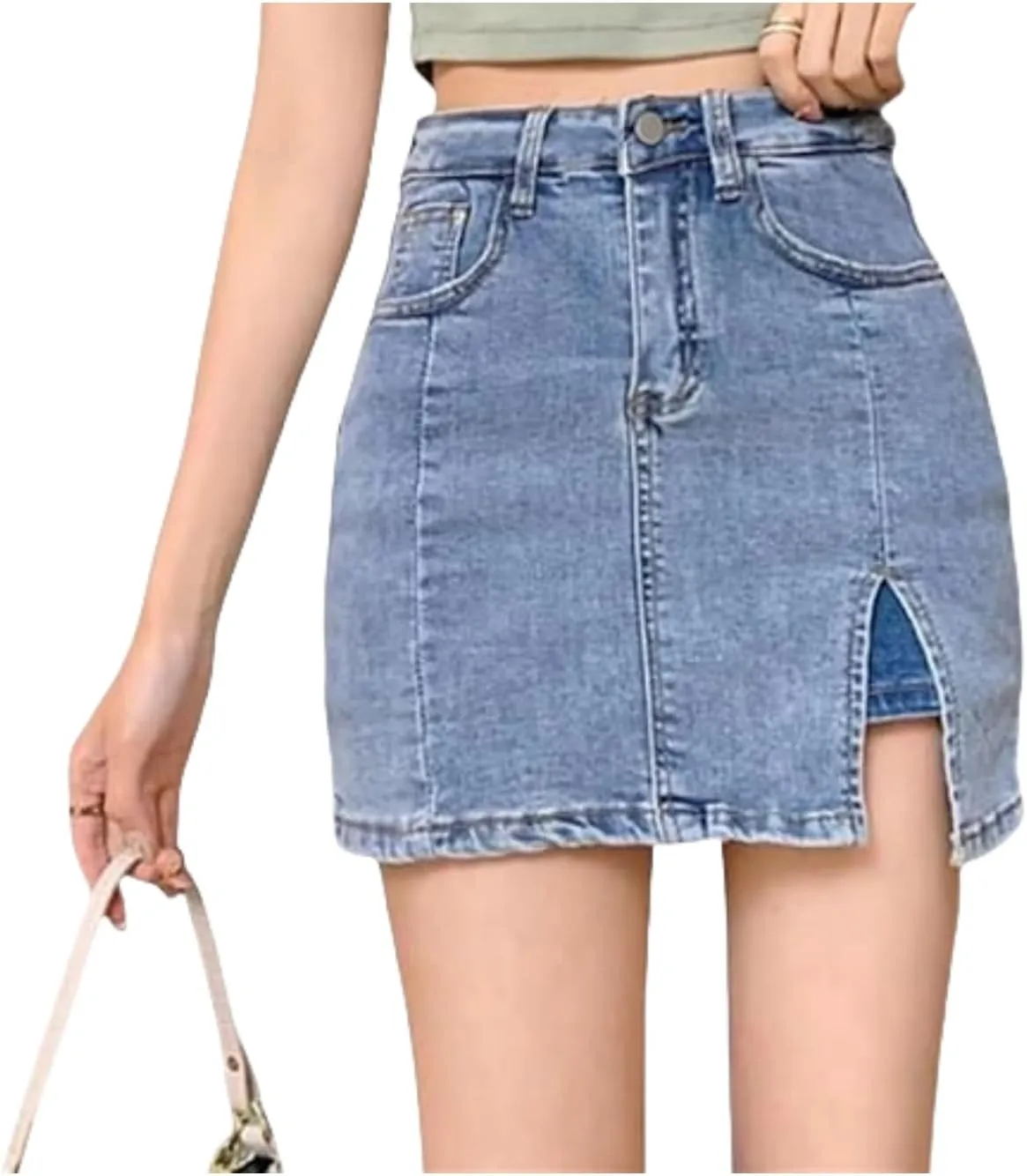 Bloomy Jean Skorts, LookbookStore Jean Skorts for Woman High Waisted Casual Stretchy Denim Skirt Side Split