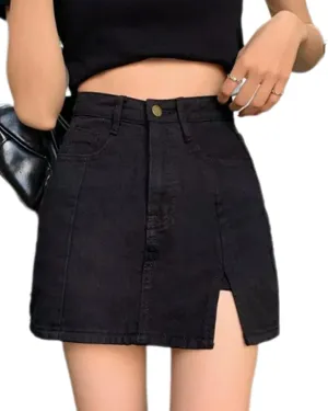 Bloomy Jean Skorts,Denim Skort for Women,Woman High Waisted Casual Stretchy Denim Skirt Side Split Mini Skirts