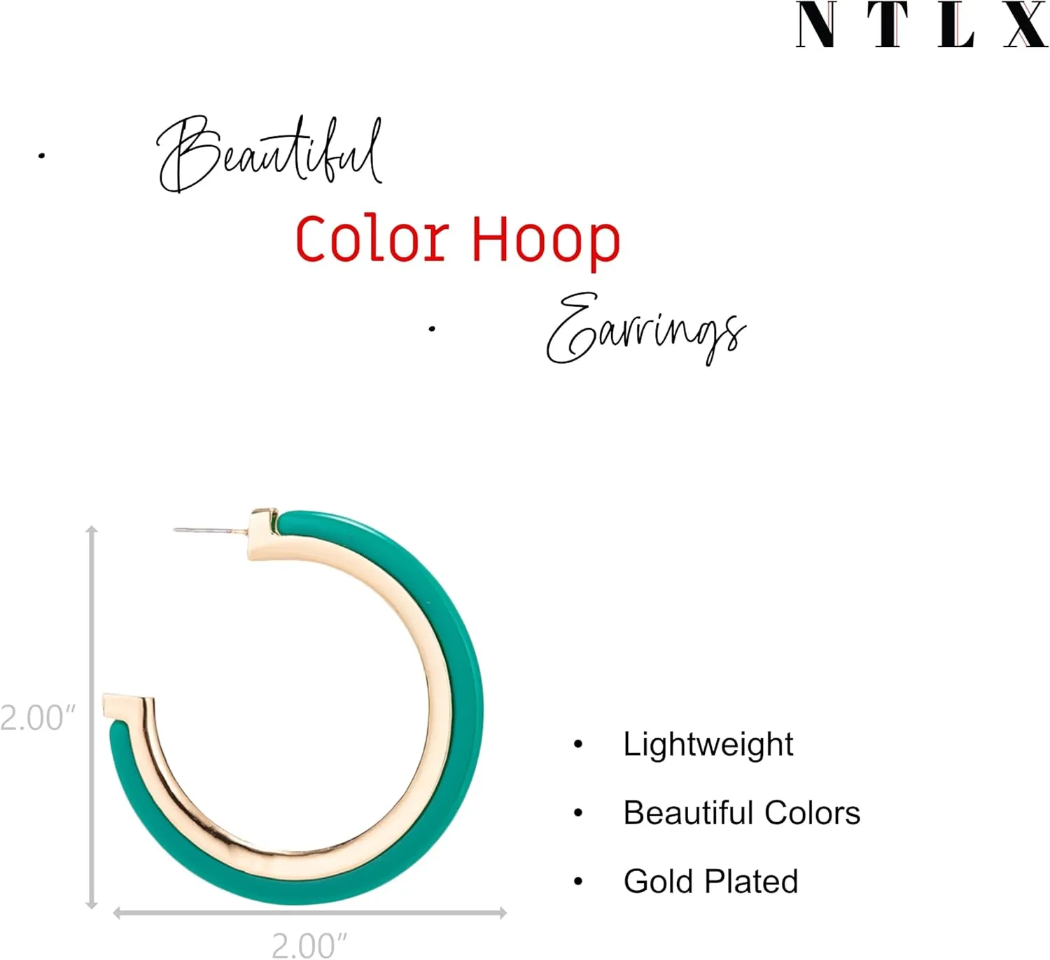 Bohemian Boho Acrylic & Metal Hoop Earrings for Women  Acetate Lucite Resin Hoop Earrings  Beautiful Colors  2 Inch (50mm) Diameter Size -14K Gold Plated - Lightweight  Gift Box included