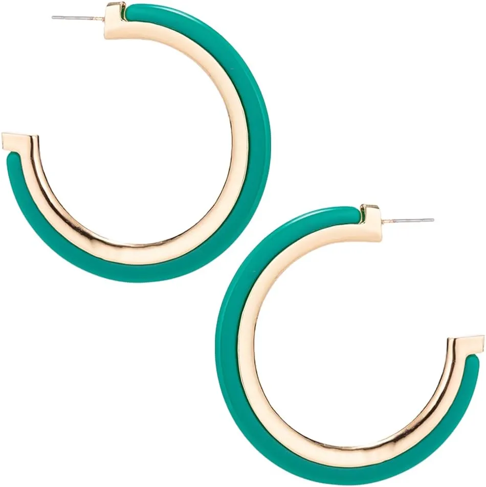 Bohemian Boho Acrylic & Metal Hoop Earrings for Women  Acetate Lucite Resin Hoop Earrings  Beautiful Colors  2 Inch (50mm) Diameter Size -14K Gold Plated - Lightweight  Gift Box included