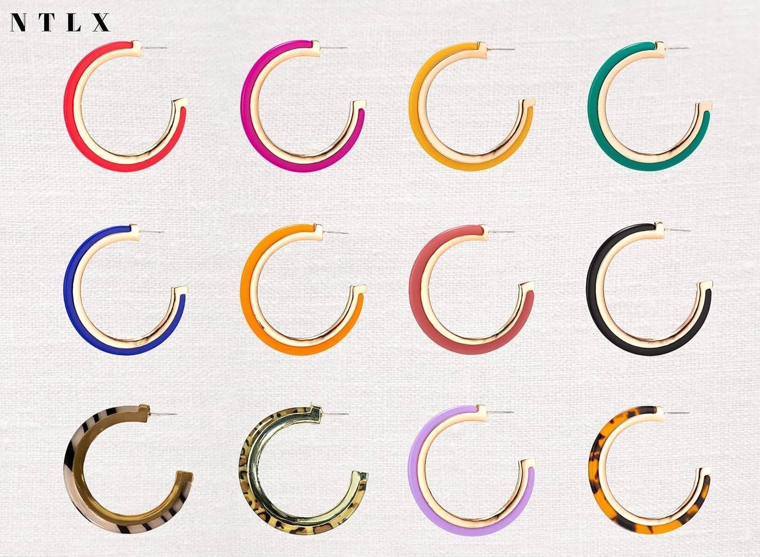 Bohemian Boho Acrylic & Metal Hoop Earrings for Women  Acetate Lucite Resin Hoop Earrings  Beautiful Colors  2 Inch (50mm) Diameter Size -14K Gold Plated - Lightweight  Gift Box included