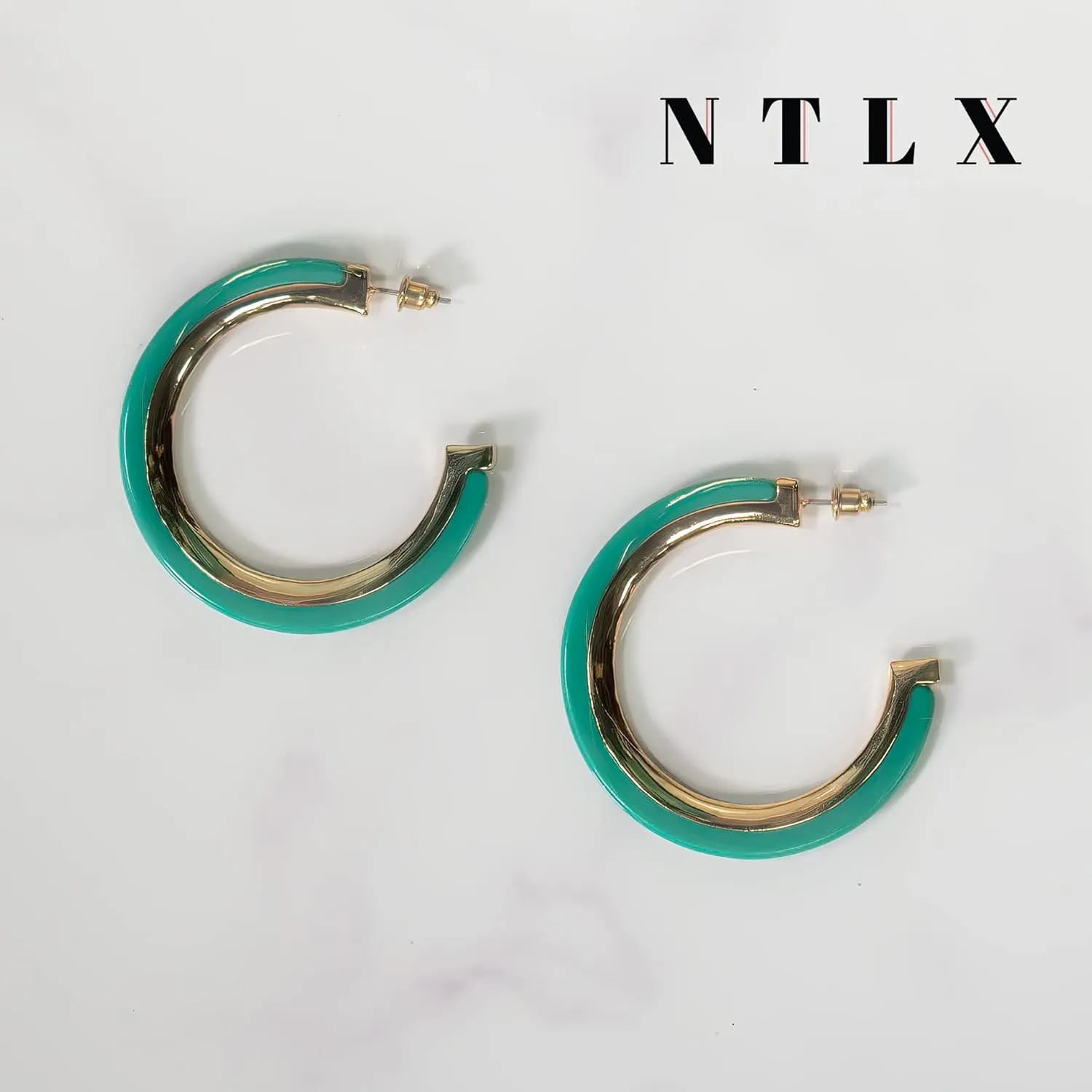 Bohemian Boho Acrylic & Metal Hoop Earrings for Women  Acetate Lucite Resin Hoop Earrings  Beautiful Colors  2 Inch (50mm) Diameter Size -14K Gold Plated - Lightweight  Gift Box included
