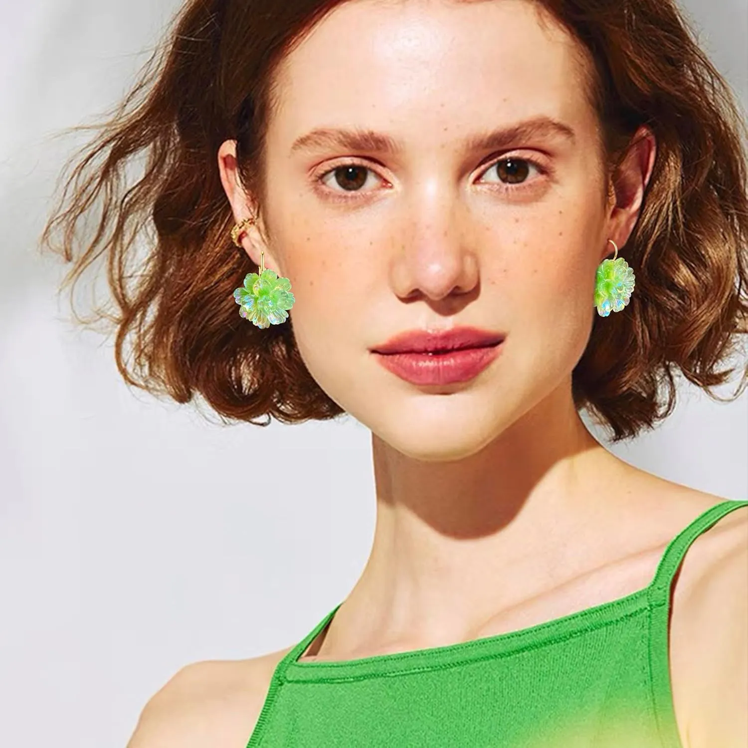 Bohemian Handmade Colorful Resin Flower Floral Camellia Dangle Drop Leverback Earrings For Women