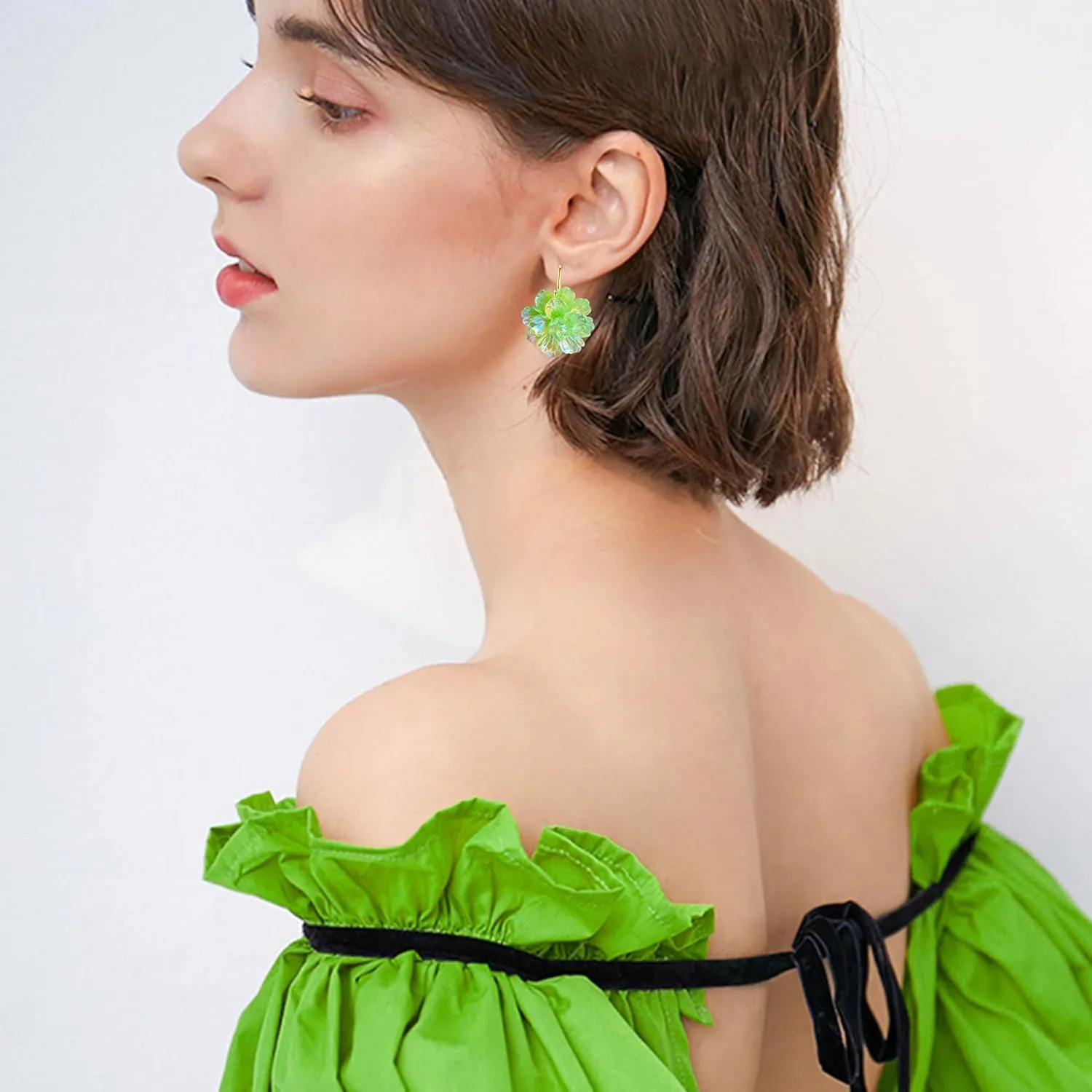 Bohemian Handmade Colorful Resin Flower Floral Camellia Dangle Drop Leverback Earrings For Women