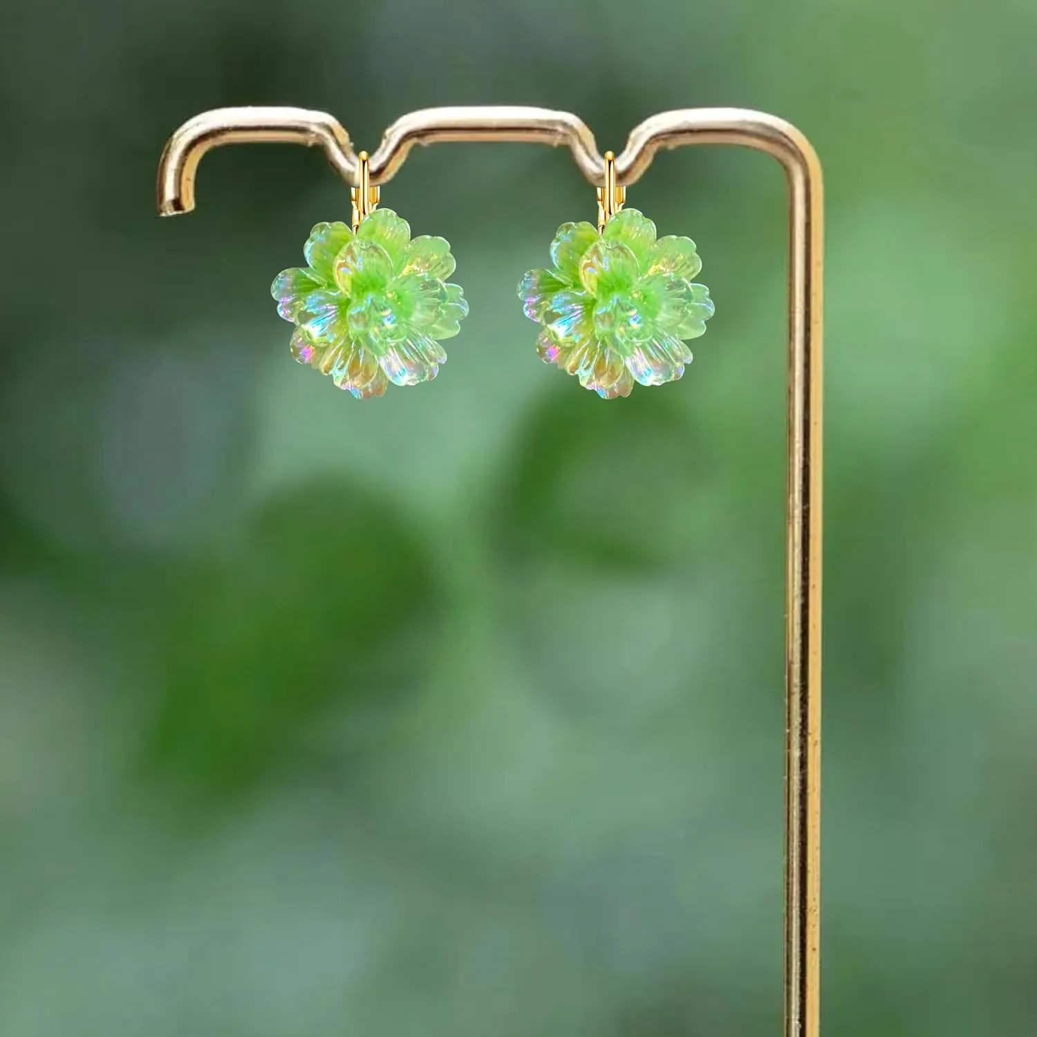 Bohemian Handmade Colorful Resin Flower Floral Camellia Dangle Drop Leverback Earrings For Women