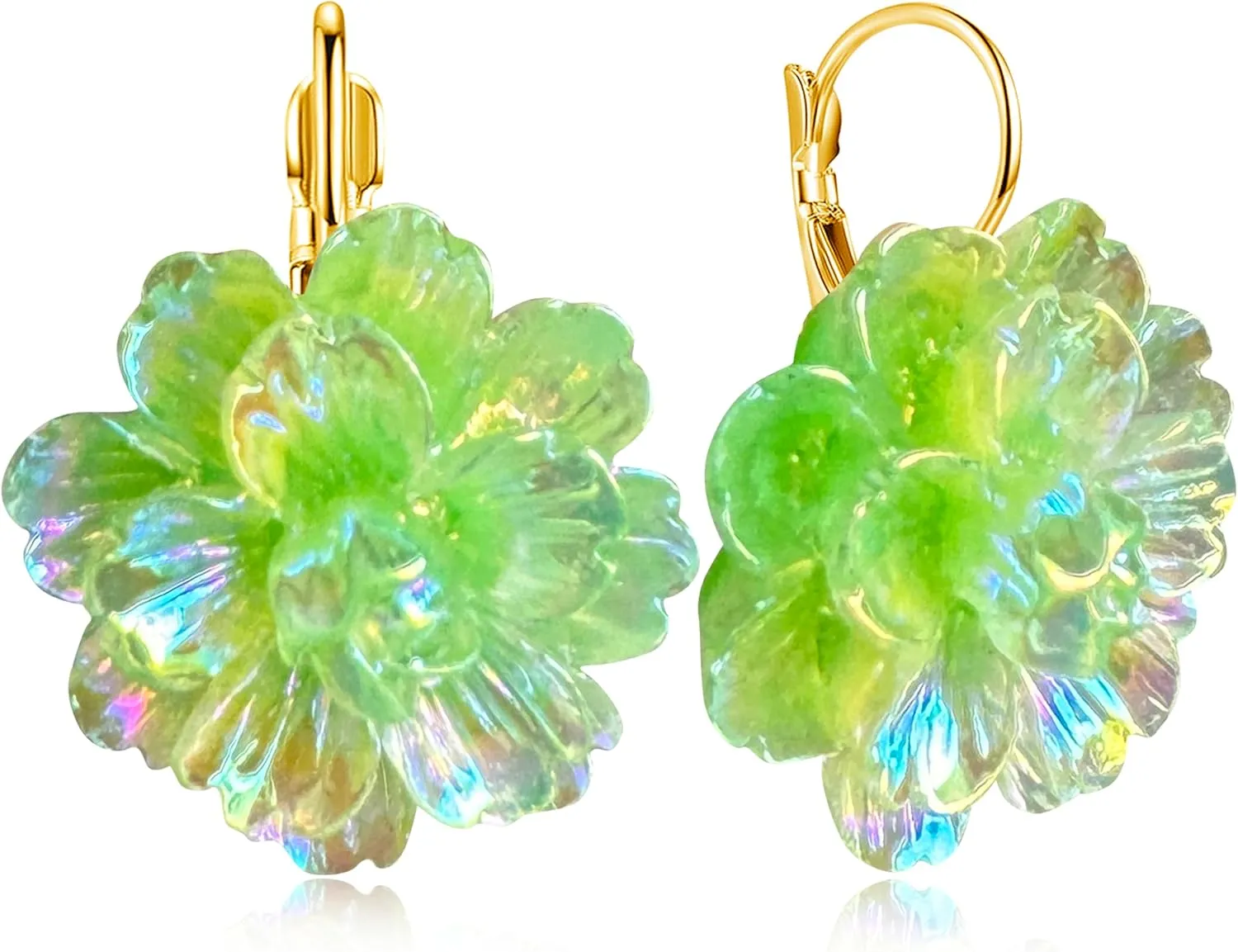 Bohemian Handmade Colorful Resin Flower Floral Camellia Dangle Drop Leverback Earrings For Women