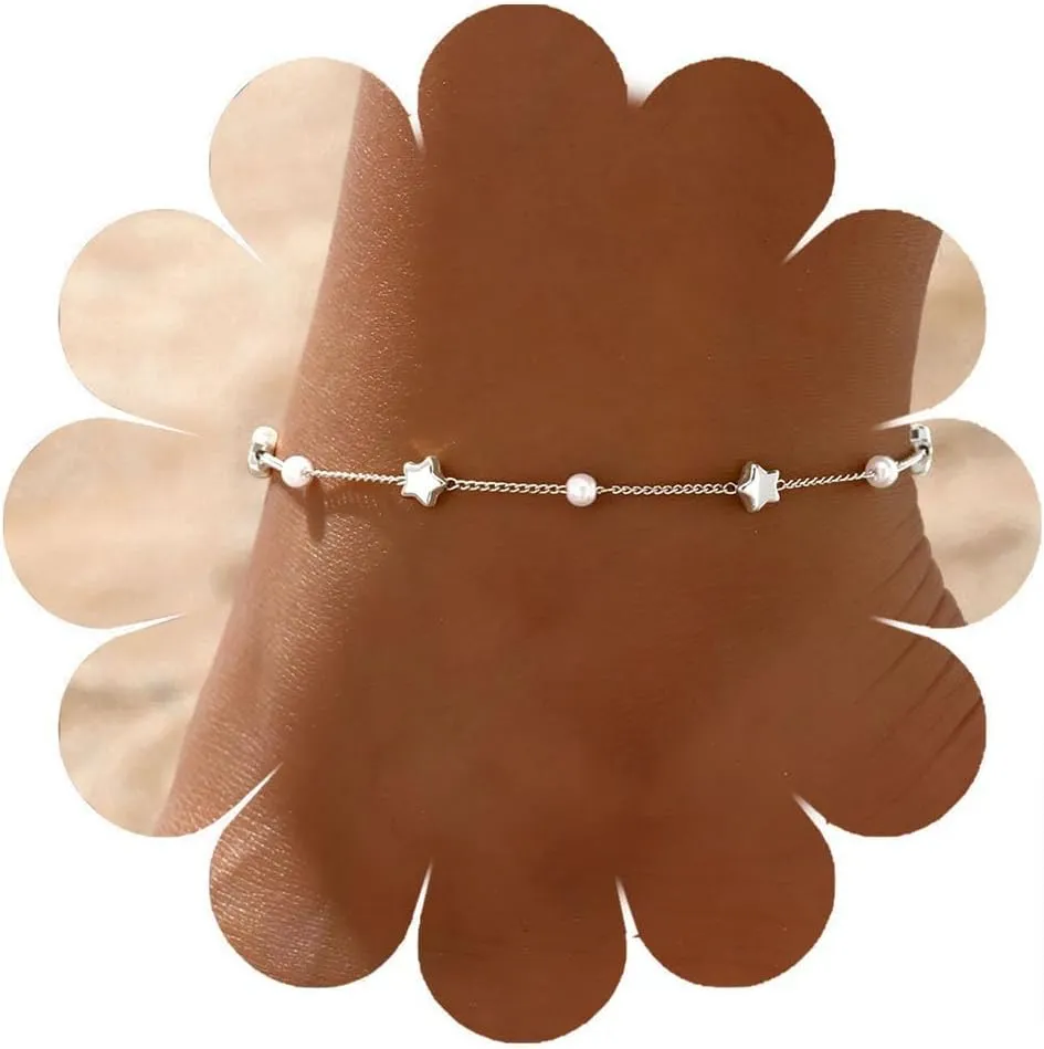 Bohemian Star Anklet Pearl Ankle Bracelets Dainty Anklets Chain Bracelet Summer Beach Foot Ankle Chain Jewelry for Women and Teen