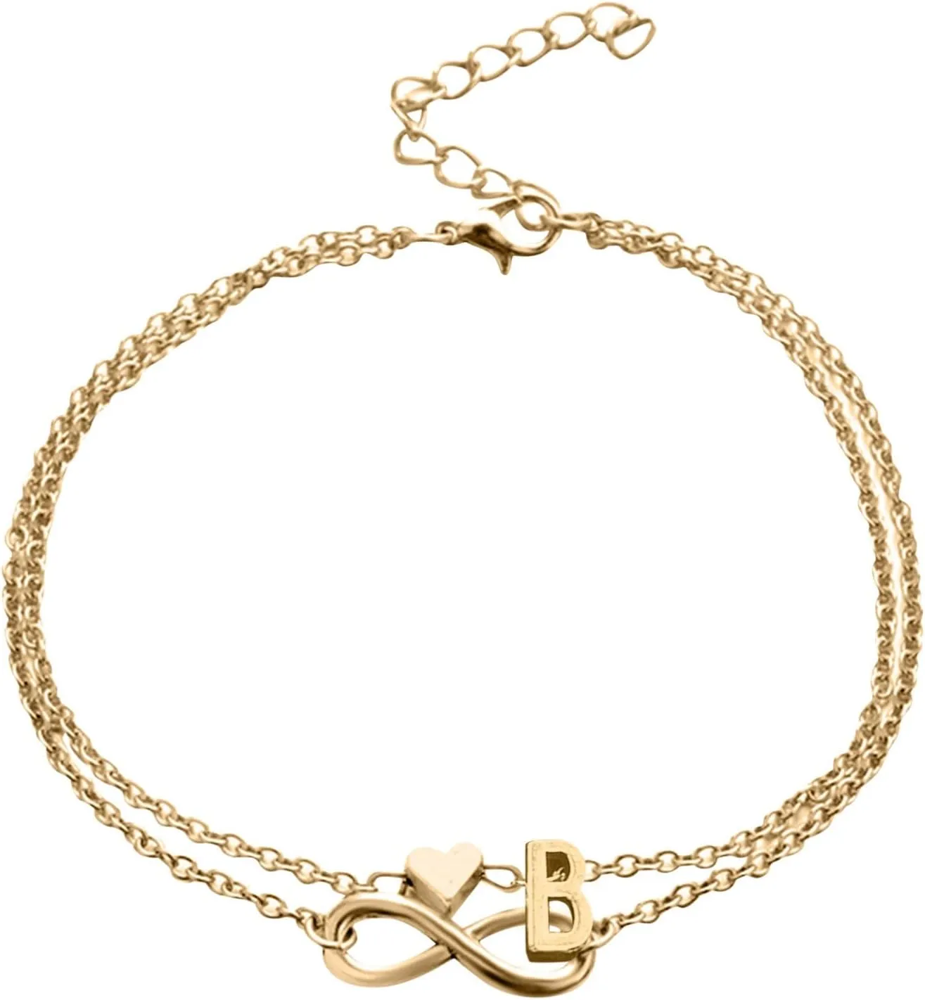 Boho Beaded Anklet Bracelet Heart Layer Anklet Female Bracelets Letters Letters Chain Double Initial 26 (B, One Size)