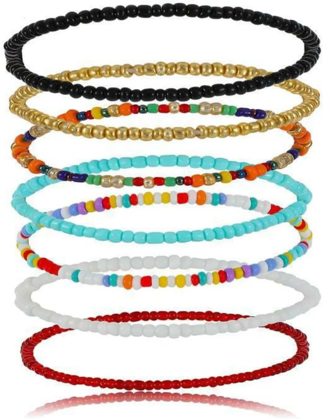 Boho Colorful Elastic Beaded Anklets for Women,Handmade Beach Stackable Beads Ankle Bracelets Set Rainbow Seed Anklet Foot Chain Jewelry Gifts