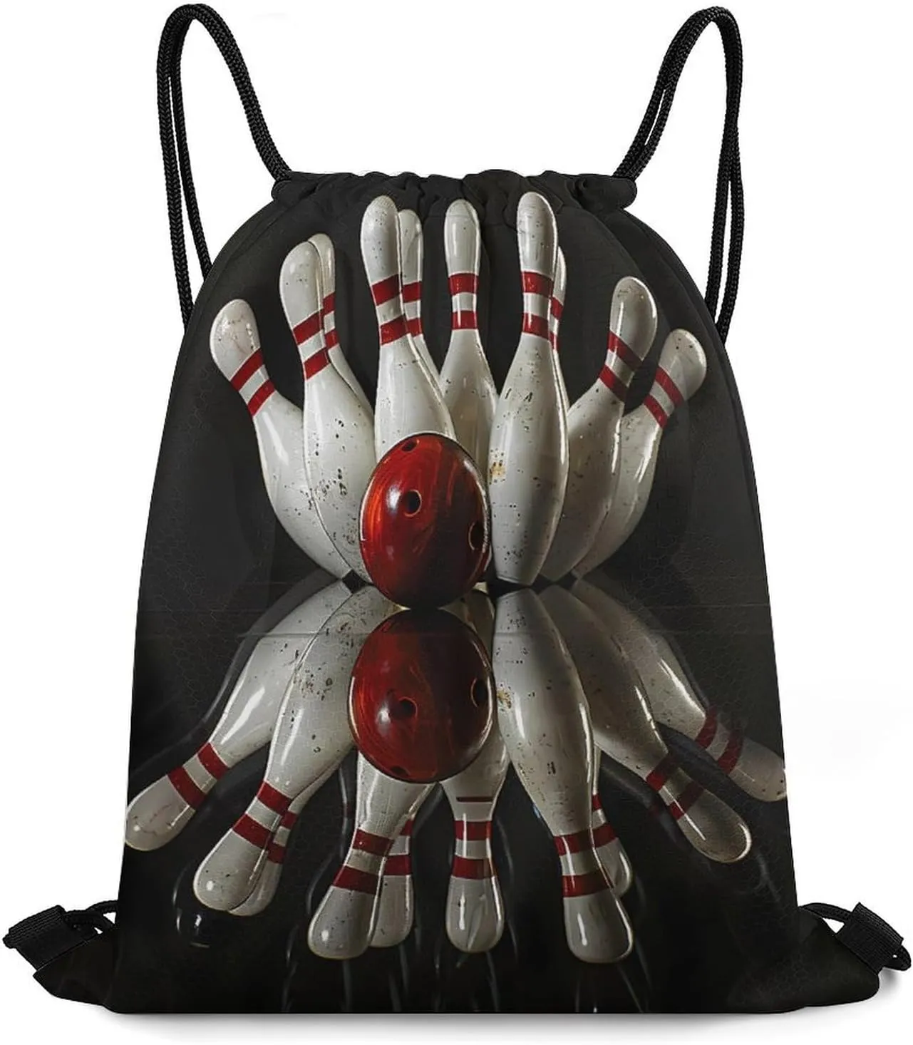 Bowling Ball Strikes Bowling Pins Sports Drawstring Backpack Gym Bag String Bag Sport Gym Sackpack for Men Women