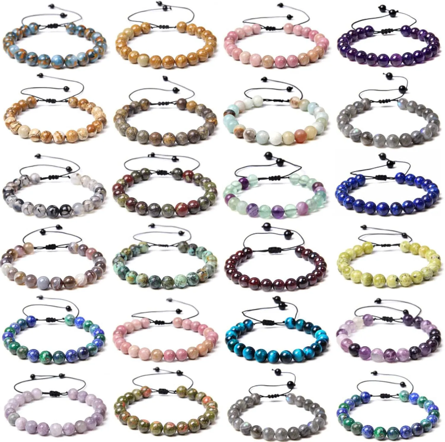 Braid Bracelet Women Natural 8mm Amethysts Lapis Lazuli Stone Beads Bracelets Men Handmade Woven Adjustable Yoga Jewelry,Amazonite,19cm
