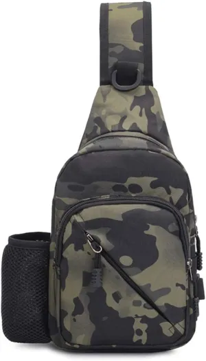BraveHawk OUTDOORS Sling Chest Bag, 900D Nylon Oxford Portable Waterproof Compact Crossbody Pack for Hiking Cycling (Black Camouflage, Compact)