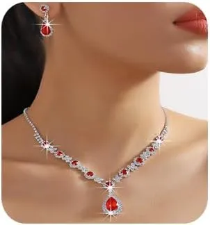 Bridal Crystal Rhinestone Necklace Earring Set Teardrop Pendant Necklace Earrings Set Bohemian Crystal Rhinestone Dangle Necklace Earrings Set for Wedding for Brides Bridesmaid