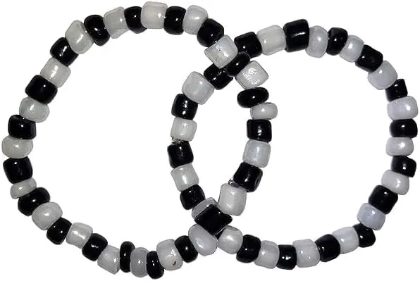 Bro Mart Baby Plastic Evil Eye Protection Elastic Nazariya Beads Bracelet, 0-12 Months (Black and White) (1 Pair)