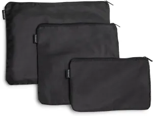 Brookstone Travel Storage Pouch - 3 Piece Flexible and Expandable Travel Zipper Pouch Set for Toiletry, Makeup, and Cosmetics, Black