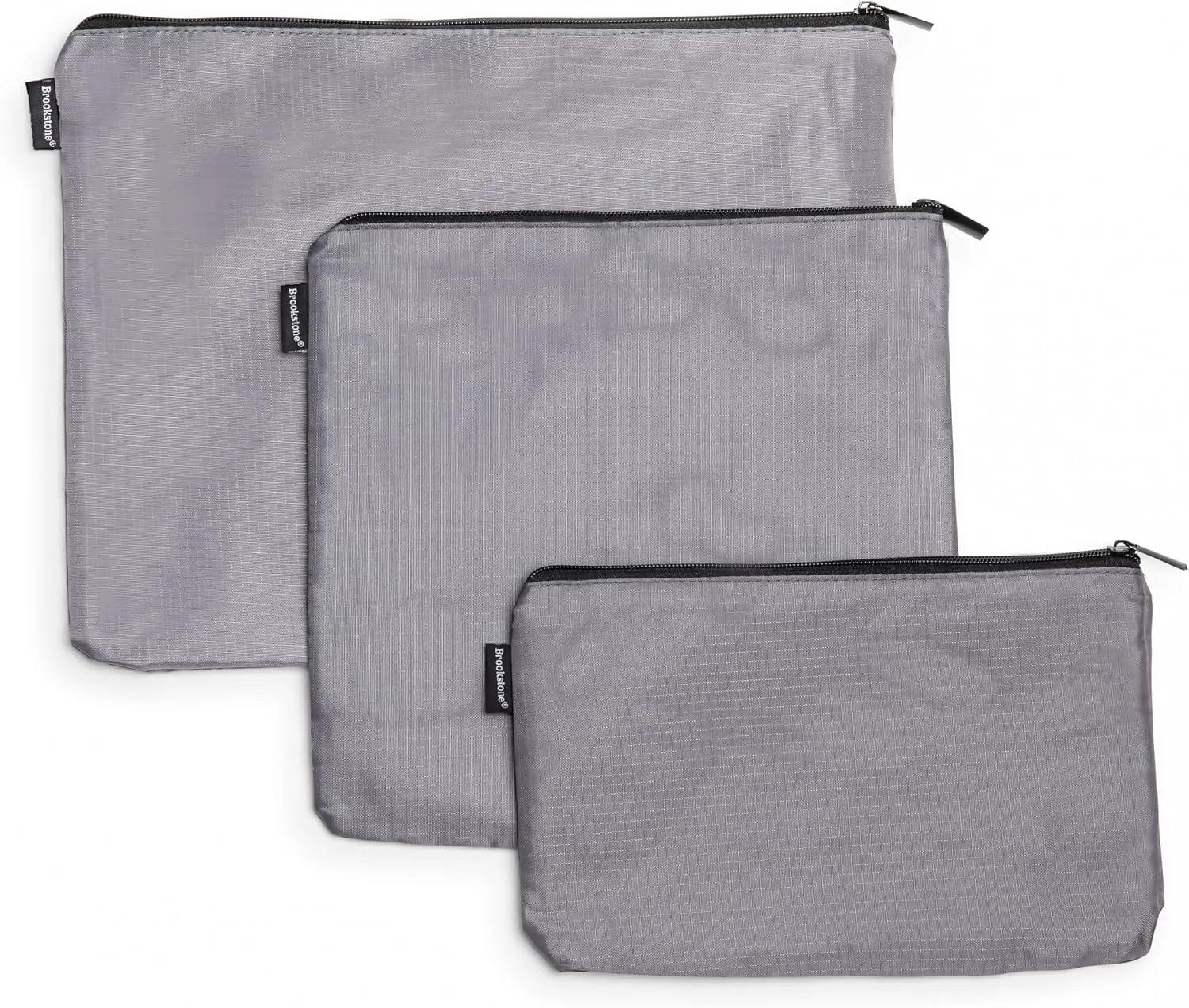 Brookstone Travel Storage Pouch - 3 Piece Flexible and Expandable Travel Zipper Pouch Set for Toiletry, Makeup, and Cosmetics, Charcoal