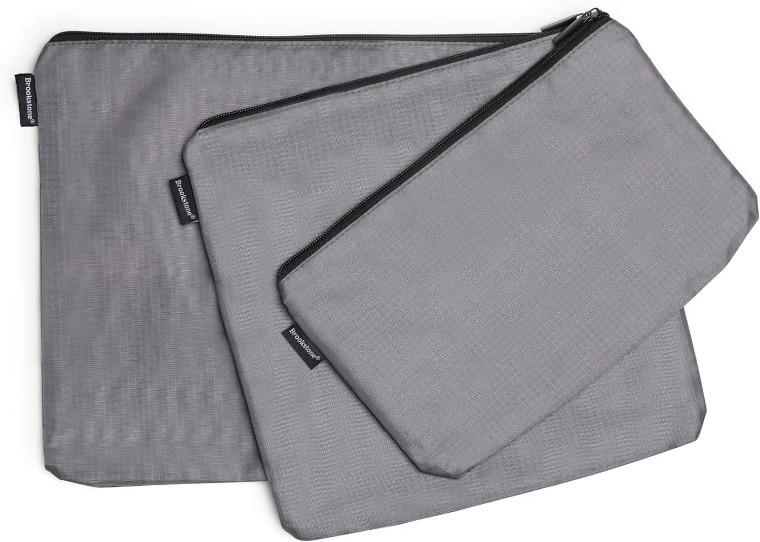 Brookstone Travel Storage Pouch - 3 Piece Flexible and Expandable Travel Zipper Pouch Set for Toiletry, Makeup, and Cosmetics, Charcoal
