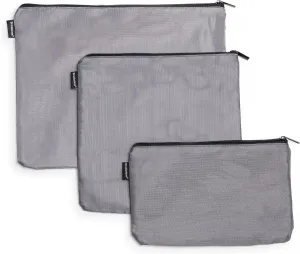 Brookstone Travel Storage Pouch - 3 Piece Flexible and Expandable Travel Zipper Pouch Set for Toiletry, Makeup, and Cosmetics, Charcoal