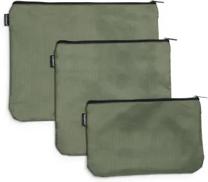 Brookstone Travel Storage Pouch - 3 Piece Flexible and Expandable Travel Zipper Pouch Set for Toiletry, Makeup, and Cosmetics, Olive