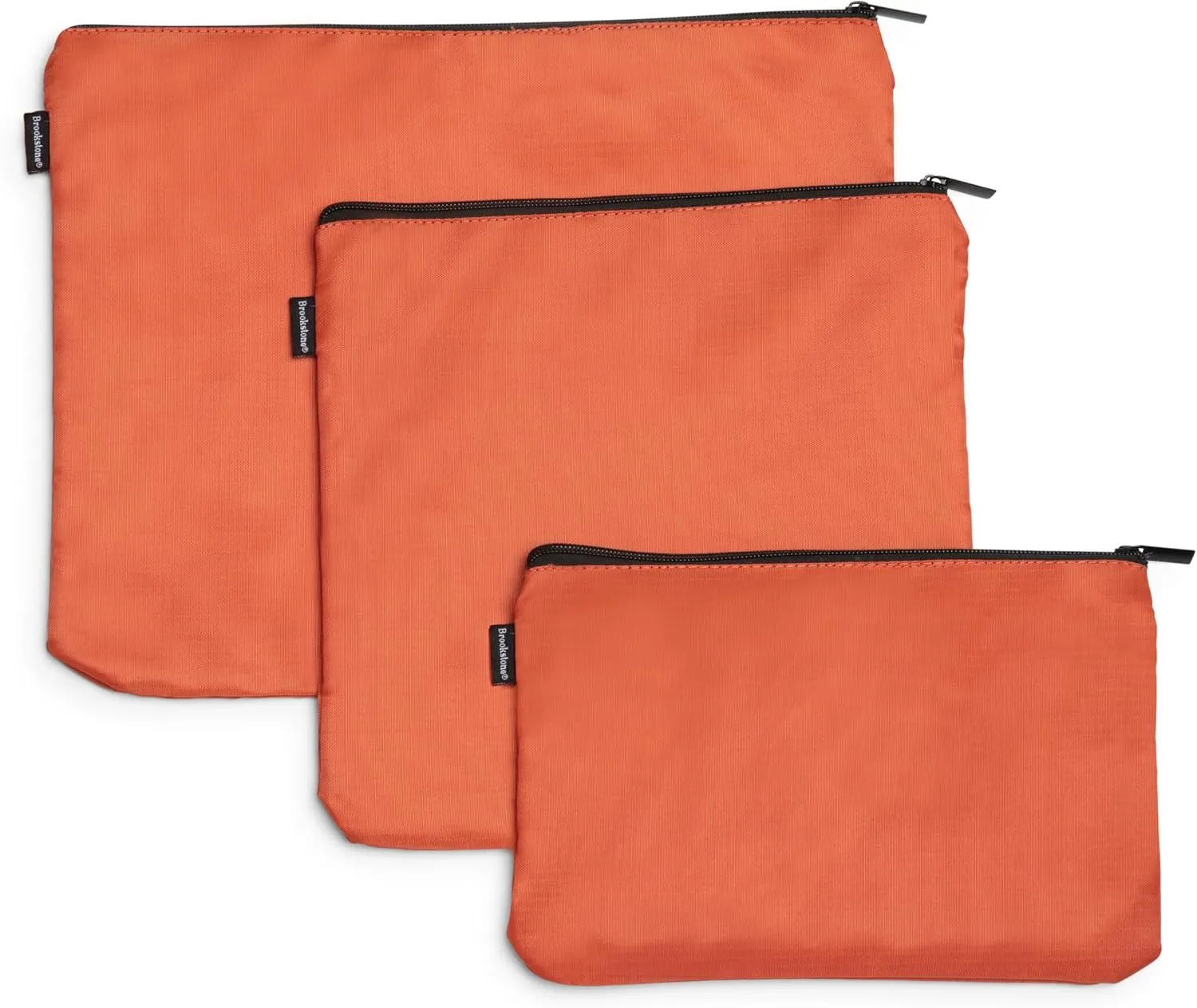 Brookstone Travel Storage Pouch - 3 Piece Flexible and Expandable Travel Zipper Pouch Set for Toiletry, Makeup, and Cosmetics, Size One Size, Orange