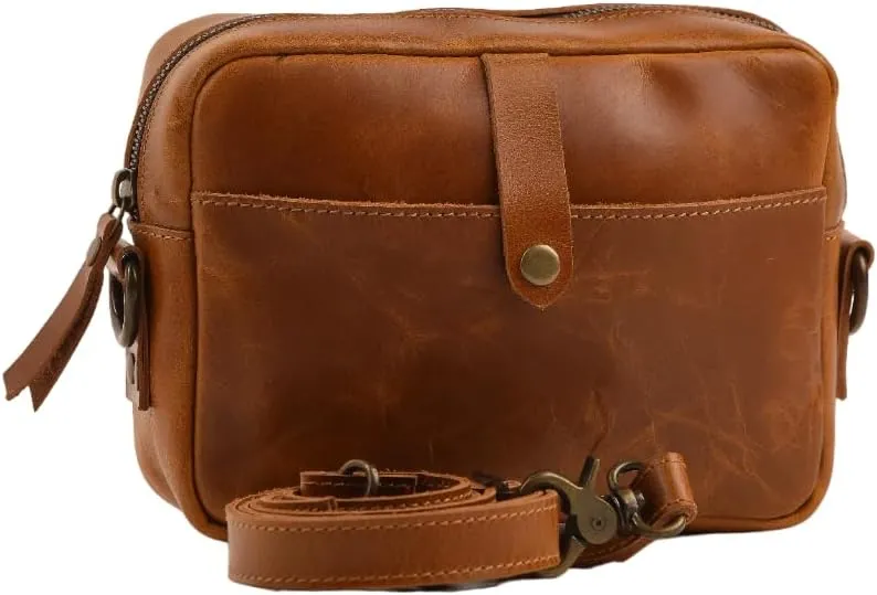 Buffalo Leather Crossbody Sling Bag For Men Women, Purse Wallet Satchel Handbag Messenger Bags, Mini 8x6 inches