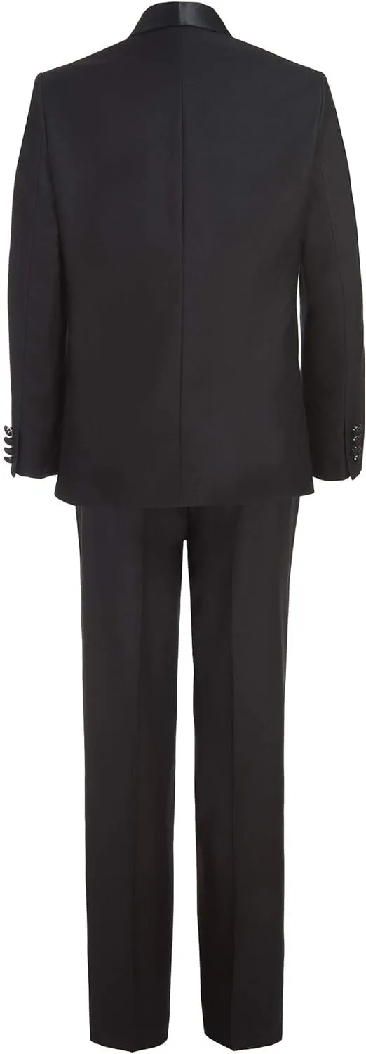 Calvin Klein Boys' 2-Piece Formal Tuxedo Suit Set, Includes Jacket & Dress Pants, Satin Trim Detailing & Functional Pockets