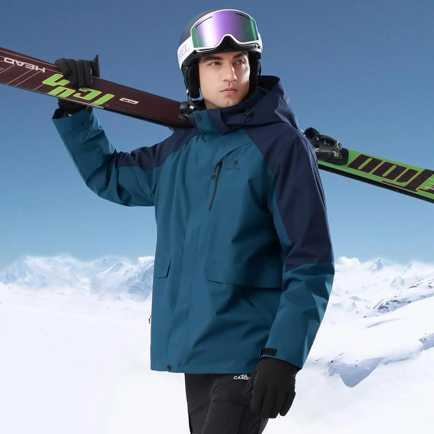 CAMEL CROWN Mens Ski Jackets 3 in 1 Waterproof Winter Jackets Snow Jackets Windproof Hooded with Inner Fleece Coat