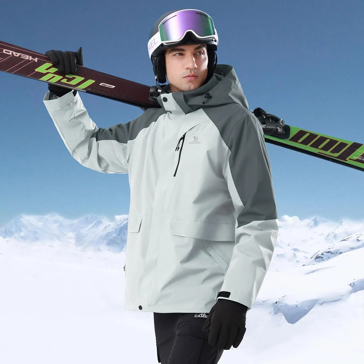 CAMEL CROWN Mens Ski Jackets 3 in 1 Waterproof Winter Jackets Snow Jackets Windproof Hooded with Inner Fleece Coat
