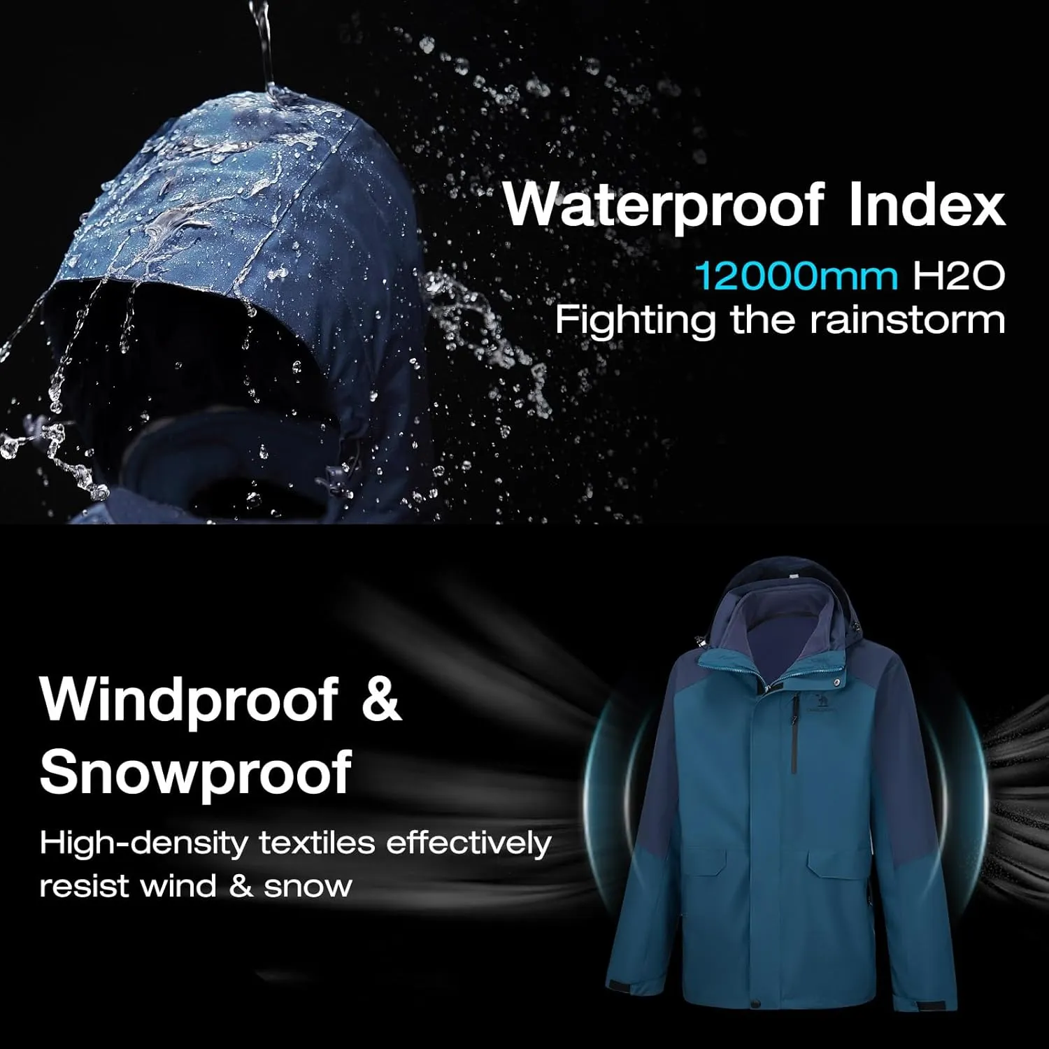 CAMEL CROWN Mens Ski Jackets 3 in 1 Waterproof Winter Jackets Snow Jackets Windproof Hooded with Inner Fleece Coat