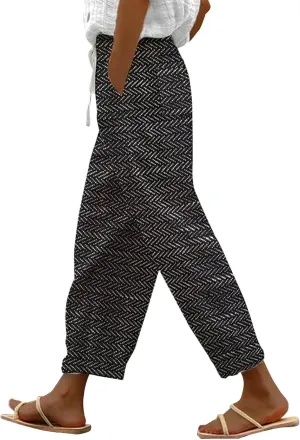 Capri Linen Pants for Women Drawstring Pants Capri Pants 2025 Pants with Pockets Wide Leg Cropped Pants Women's