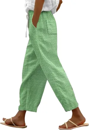 Capri Linen Pants for Women Drawstring Pants Capri Pants 2025 Pants with Pockets Wide Leg Cropped Pants Women's