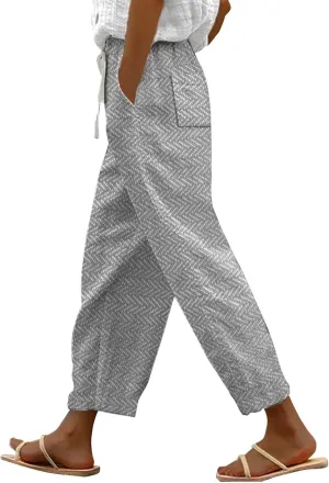 Capri Linen Pants for Women Drawstring Pants Capri Pants 2025 Pants with Pockets Wide Leg Cropped Pants Women's