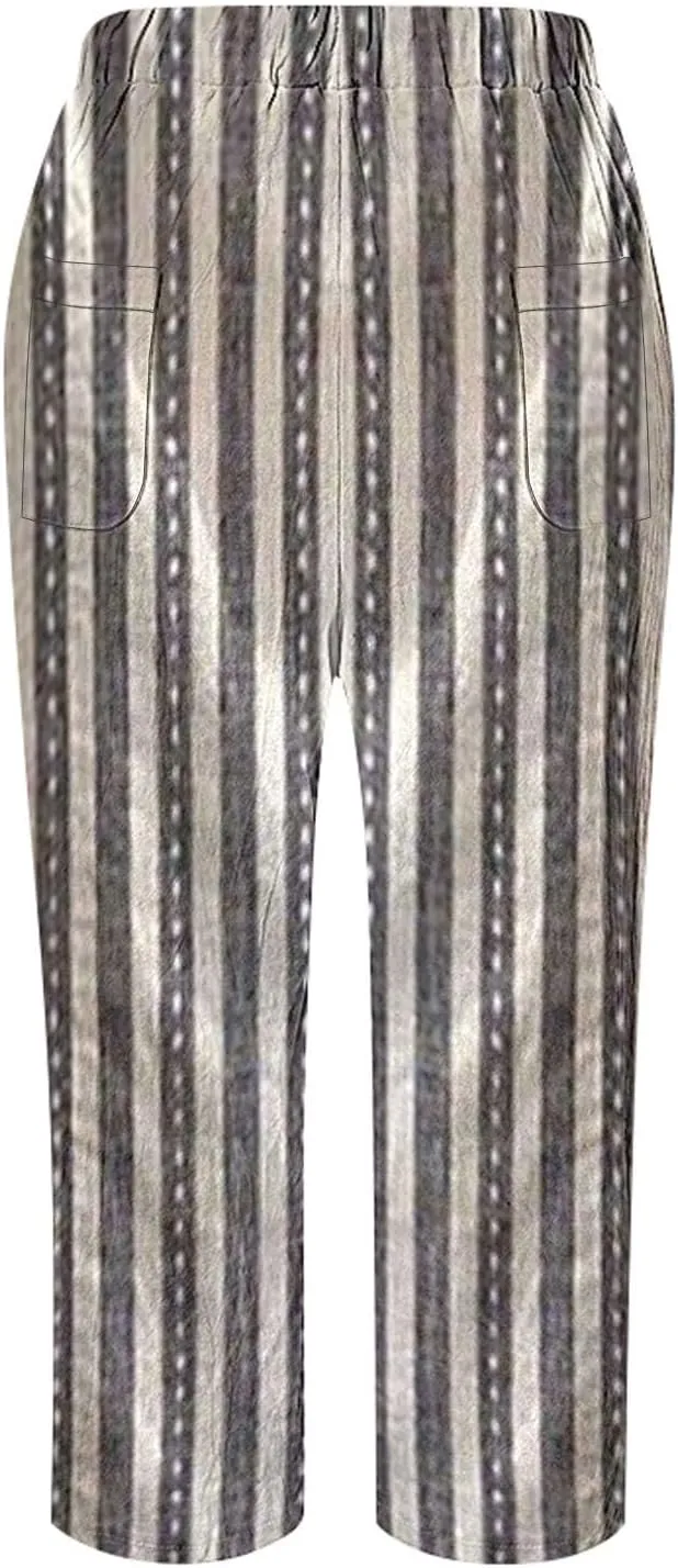 Capri Linen Pants for Women Drawstring Pants Capri Pants 2025 Pants with Pockets Wide Leg Cropped Pants Women's