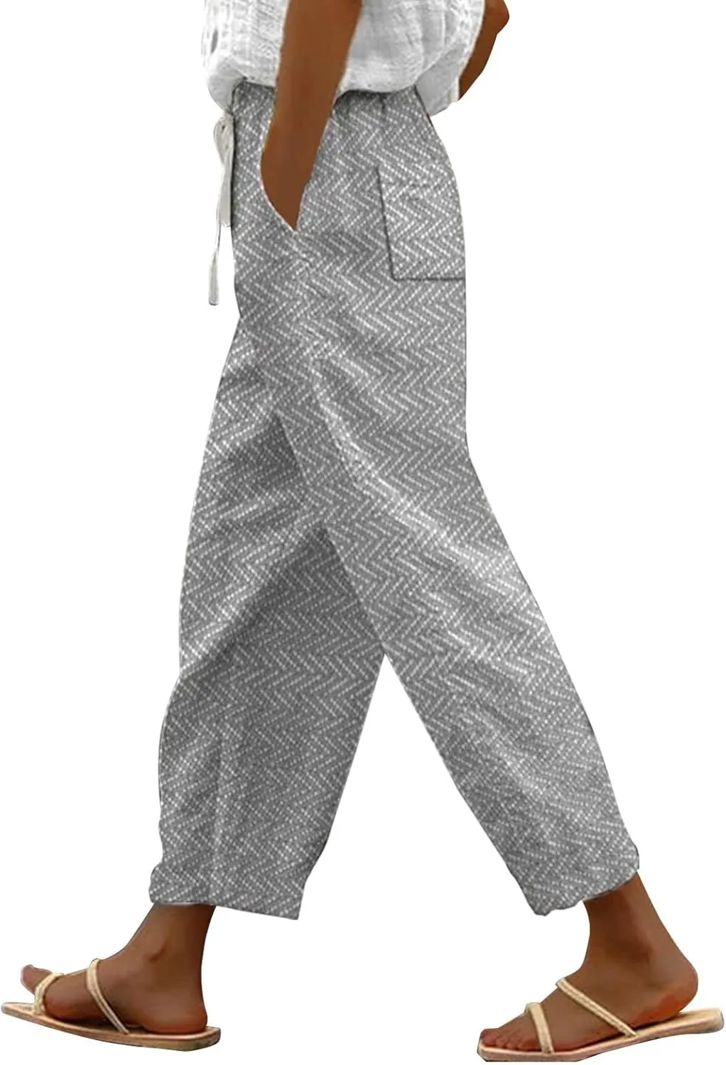 Capri Linen Pants for Women Drawstring Pants Capri Pants 2025 Pants with Pockets Wide Leg Cropped Pants Women's