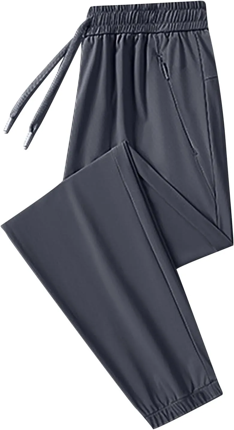 Casual Light Pants Men Belted Foot Pants Solid Sport Pants Relaxed Elastic Waist Pants Breathable Cool Pants
