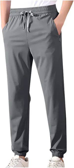 Casual Light Pants Men Belted Foot Pants Solid Sport Pants Relaxed Elastic Waist Pants Breathable Cool Pants