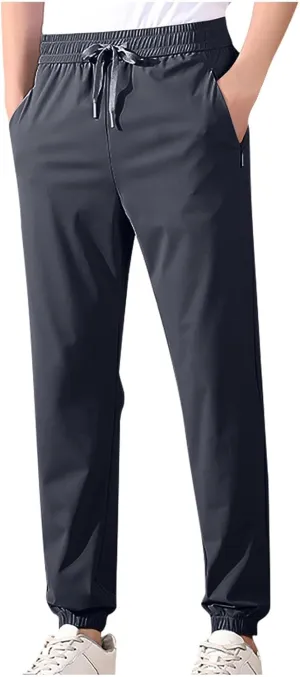 Casual Light Pants Men Belted Foot Pants Solid Sport Pants Relaxed Elastic Waist Pants Breathable Cool Pants