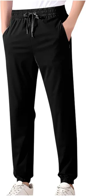 Casual Light Pants Men Belted Foot Pants Solid Sport Pants Relaxed Elastic Waist Pants Breathable Cool Pants