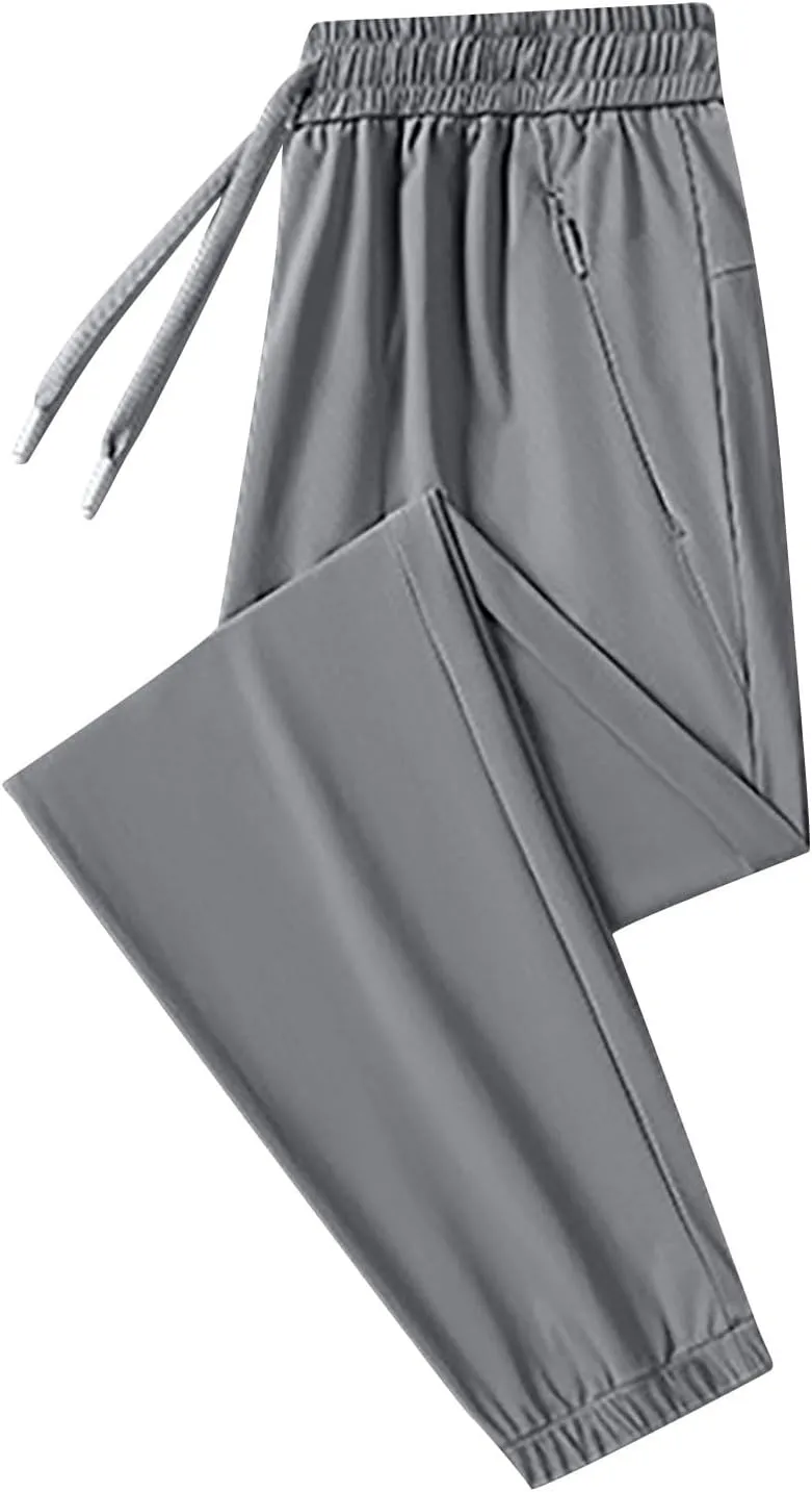 Casual Light Pants Men Belted Foot Pants Solid Sport Pants Relaxed Elastic Waist Pants Breathable Cool Pants