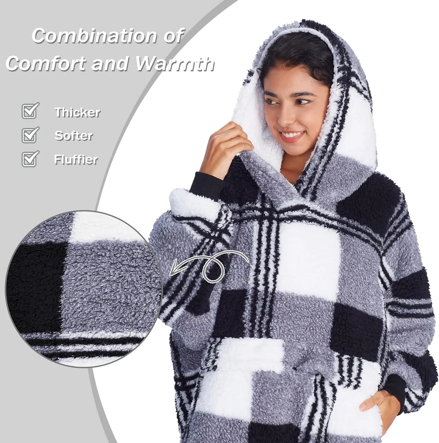 Catalonia Oversized Blanket Hoodie Sweatshirt, Comfortable Wearable Sherpa Pullover,Gift for Her